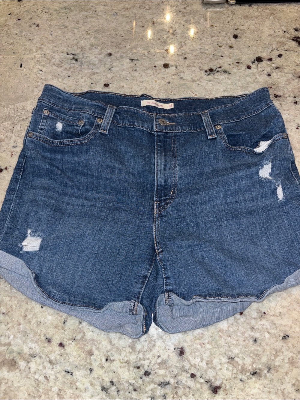 Levi's Blue Distressed Rolled-Hem Jean Shorts